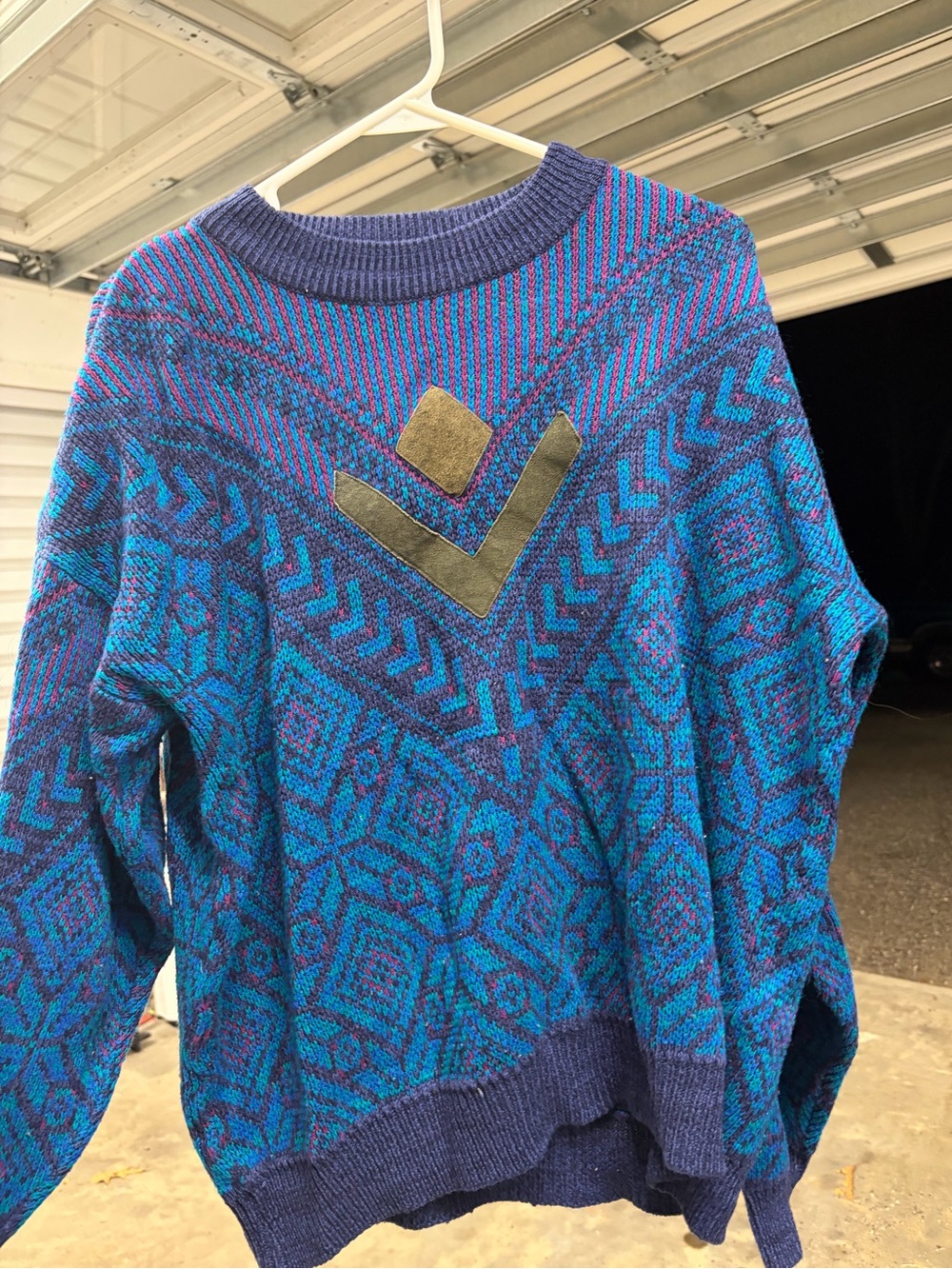 Vintage Botany 500 Geometric Sweater Size Large Blue Purple 80s 90s